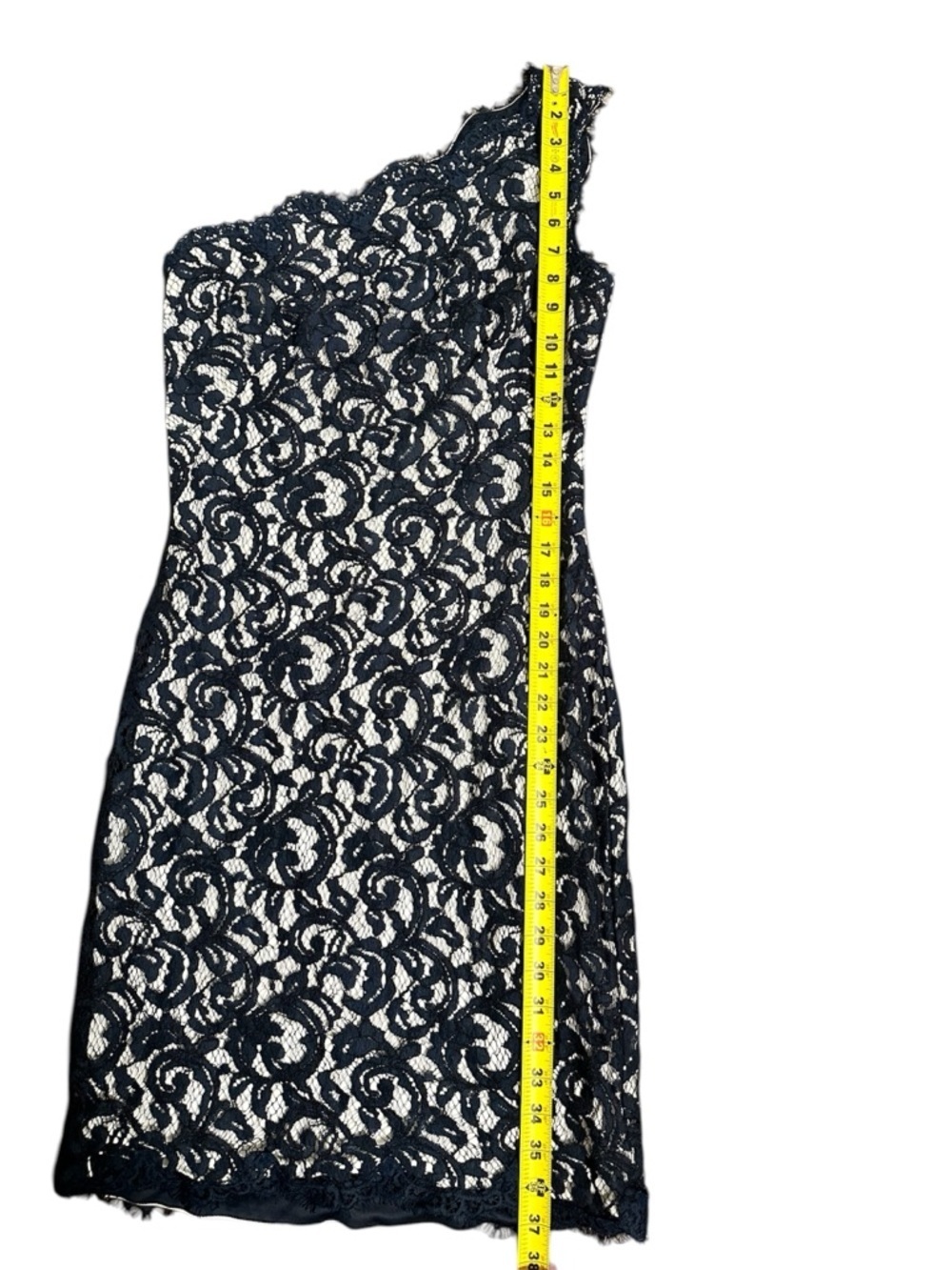 Tadashi Shoji Navy One-Shoulder Lace Sheath Dress - Picture 7 of 9